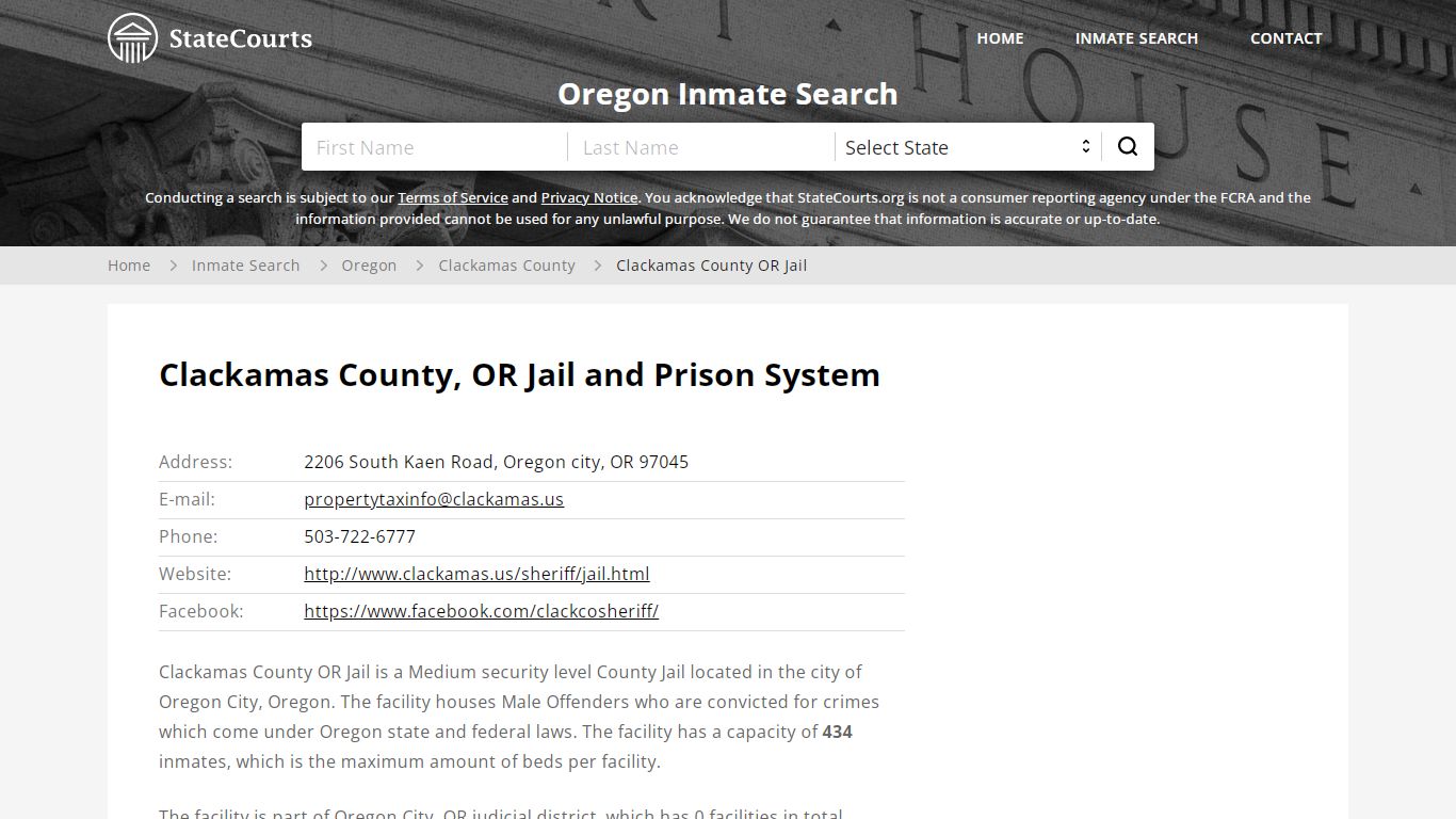 Clackamas County OR Jail Inmate Records Search, Oregon - StateCourts