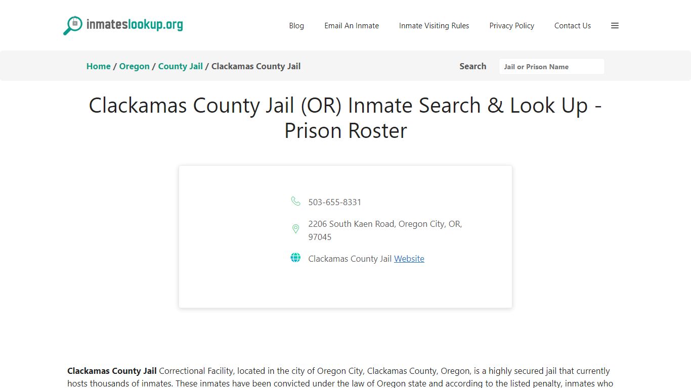 Clackamas County Jail (OR) Inmate Search & Look Up - Prison Roster